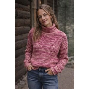 Gap Spacedye Mock Neck Sweater Burgundy Heather Pink Ribbed‎ Knit Womens Medium